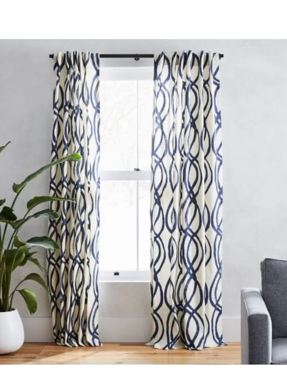 West Elm Two Panel Curtains Cotton Canvas Scribble Lattice Sz 48” X 108”